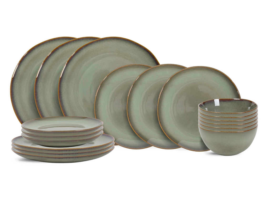 Cookinglife Dinnerware Set Sabi Green 18-piece / 6 people - 6 dinner plates, 6 side plates, and 6 bowls