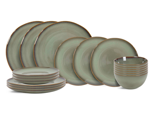 Cookinglife Dinnerware Set Sabi Green 18-piece / 6 people - 6 dinner plates, 6 side plates, and 6 bowls