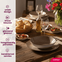 Cookinglife Tela Brown Porcelain Dinnerware Set 12-piece / 4 persons - 4 dinner plates, 4 breakfast plates and 4 deep plates