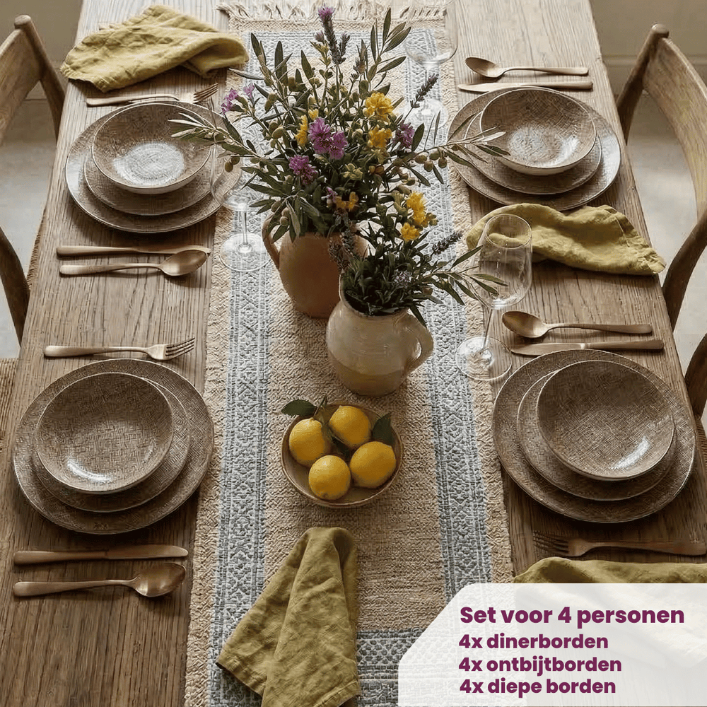 Cookinglife Tela Brown Porcelain Dinnerware Set 12-piece / 4 persons - 4 dinner plates, 4 breakfast plates and 4 deep plates