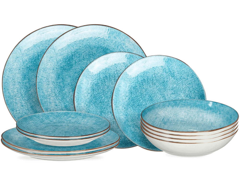 Cookinglife Tela Blue Porcelain Dinnerware Set 12-piece / 4 persons - 4 dinner plates, 4 breakfast plates and 4 deep plates