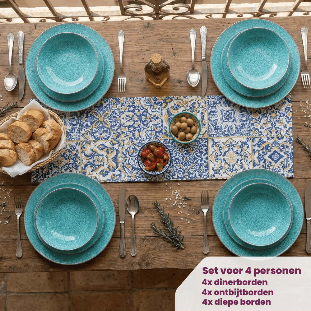 Cookinglife Tela Green Porcelain Dinnerware Set 12-piece / 4 persons - 4 dinner plates, 4 breakfast plates and 4 deep plates