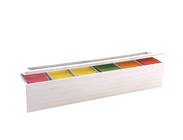 Cookinglife Tea Box Wood White 6-Compartment with Glass Lid