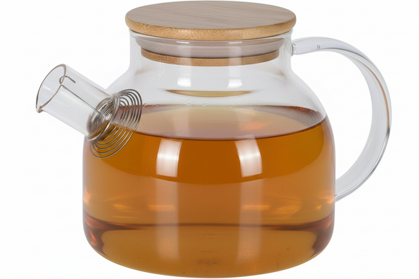 Cookinglife Teapot Borosilicate Glass 1 Liter - Heat-resistant Teapot with Bamboo Lid