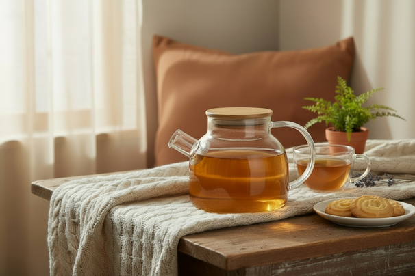 Cookinglife Teapot Borosilicate Glass 1 Liter - Heat-resistant Teapot with Bamboo Lid