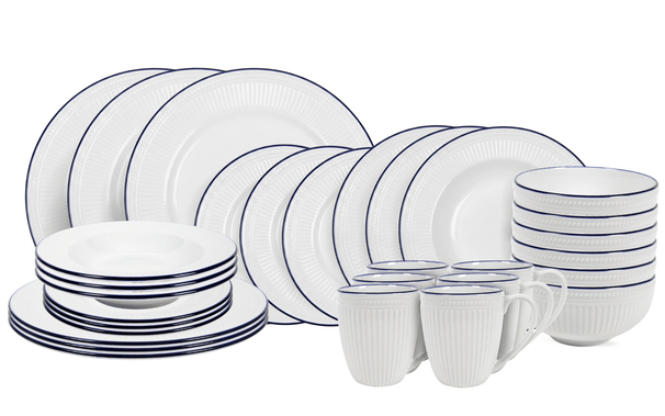 Cookinglife Dinnerware Set Whitmore 30-piece / 6 people - 6 dinner plates, 6 breakfast plates, 6 deep plates, 6 bowls and 6 mugs