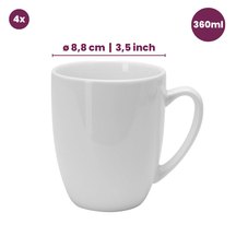 Cookinglife Dinnerware Set Porcelain White 16-piece / 4 people - 4 dinner plates, 4 side plates, 4 bowls, and 4 mugs