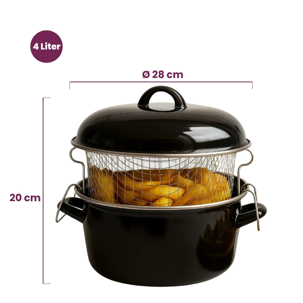 Cookinglife Enamel Deep fryer with Basket Cooking Black - ø 24 cm