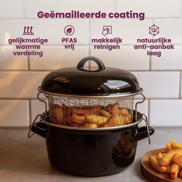 Cookinglife Enamel Deep fryer with Basket Cooking Black - ø 24 cm