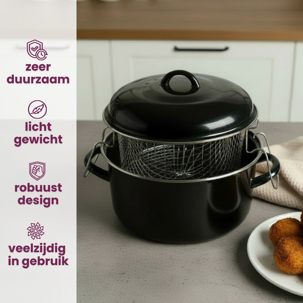 Cookinglife Enamel Deep fryer with Basket Cooking Black - ø 24 cm