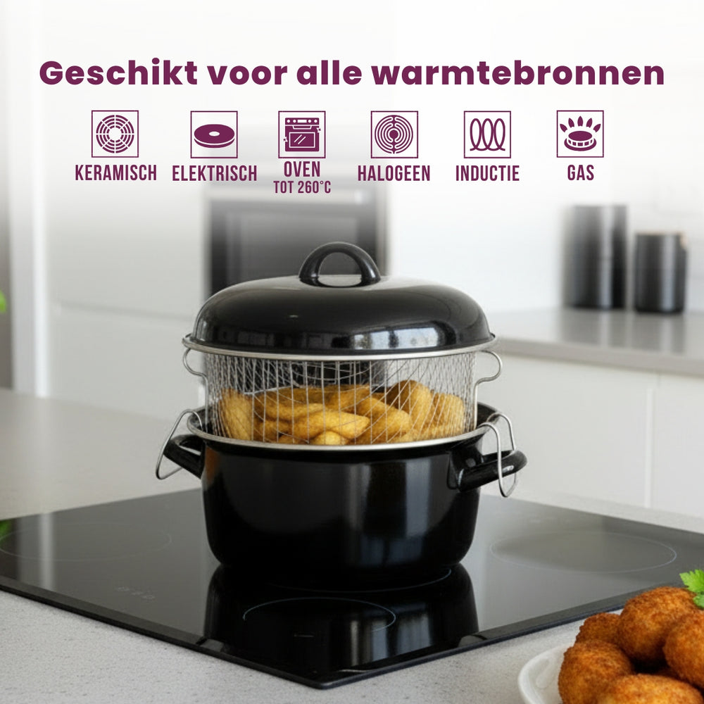 Cookinglife Enamel Deep fryer with Basket Cooking Black - ø 24 cm