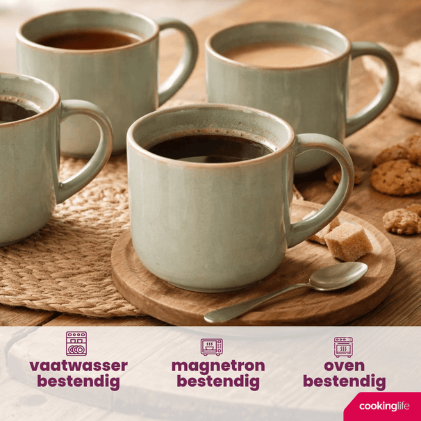 Cookinglife Coffee Mugs Serene Green 330 ml - Pottery - 4 pieces
