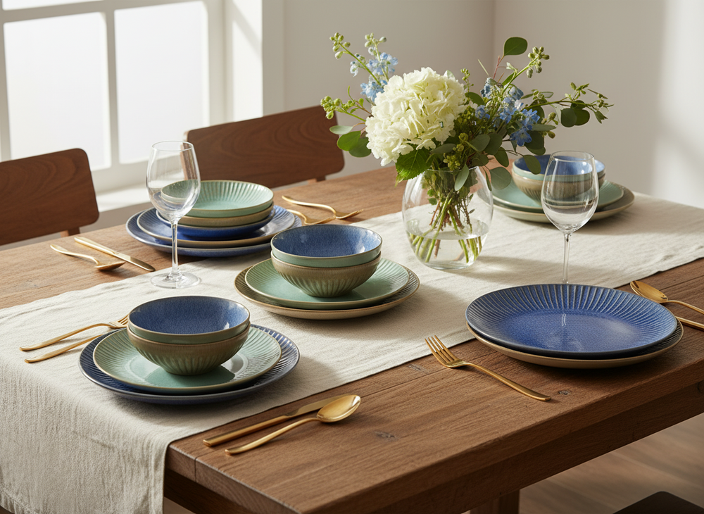 Cookinglife Dinnerware Set Aqua Maris 18-piece / 6 people - 6 dinner plates, 6 side plates, and 6 bowls