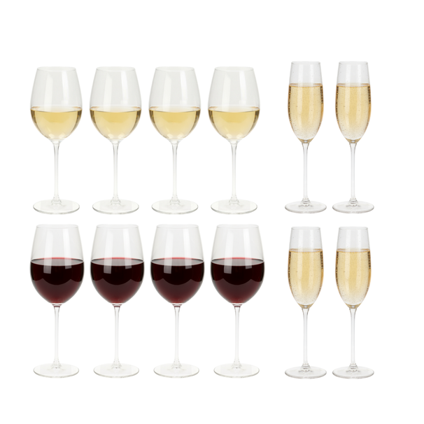 Cookinglife Wine Glass Set Solare 12-Piece - Red Wine Glasses + White Wine Glasses + Champagne Glasses
