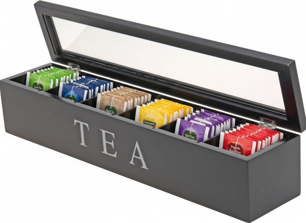 Cookinglife Tea Box - Tea Chest - Black 6-compartment - 43 x 9 cm
