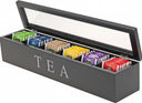 Cookinglife Tea Box - Tea Chest - Black 6-compartment - 43 x 9 cm