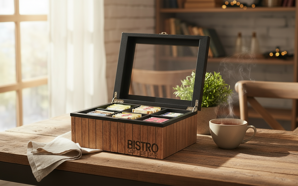 Cookinglife Tea Box - Tea Chest - Bistro 6-compartment - 24 x 16.5 cm