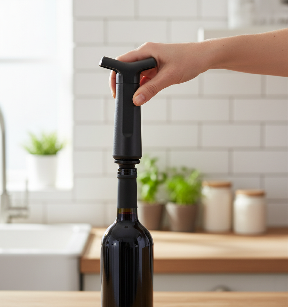 Cookinglife Wine Vacuum Pump with 2 Bottle Stoppers Black