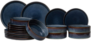 Cosy & Trendy Dinnerware Set Quintana Blue 18-piece / 6 people - 6 dinner plates, 6 pasta bowls, and 6 side plates