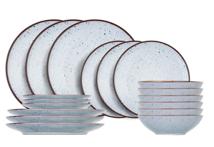 Cosy & Trendy Tableware Set Tessa Blue - 18 pieces / 6 people - 6 dinner plates, 6 side plates, and 6 pasta bowls