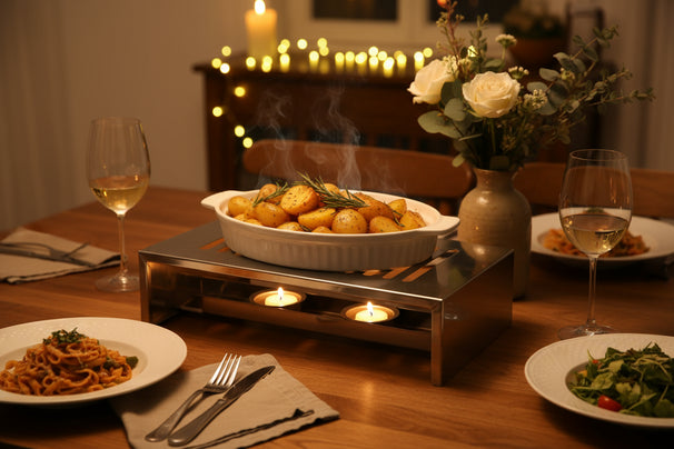 Cosy & Trendy Warming Plate - Plate Warmer with 2 Tea Light Holders - Stainless Steel - 26.4 x 14.9 x 7 cm
