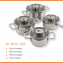 ELLE Gourmet Classique 8-piece Cookware set with matching lids - Non-stick - stainless steel