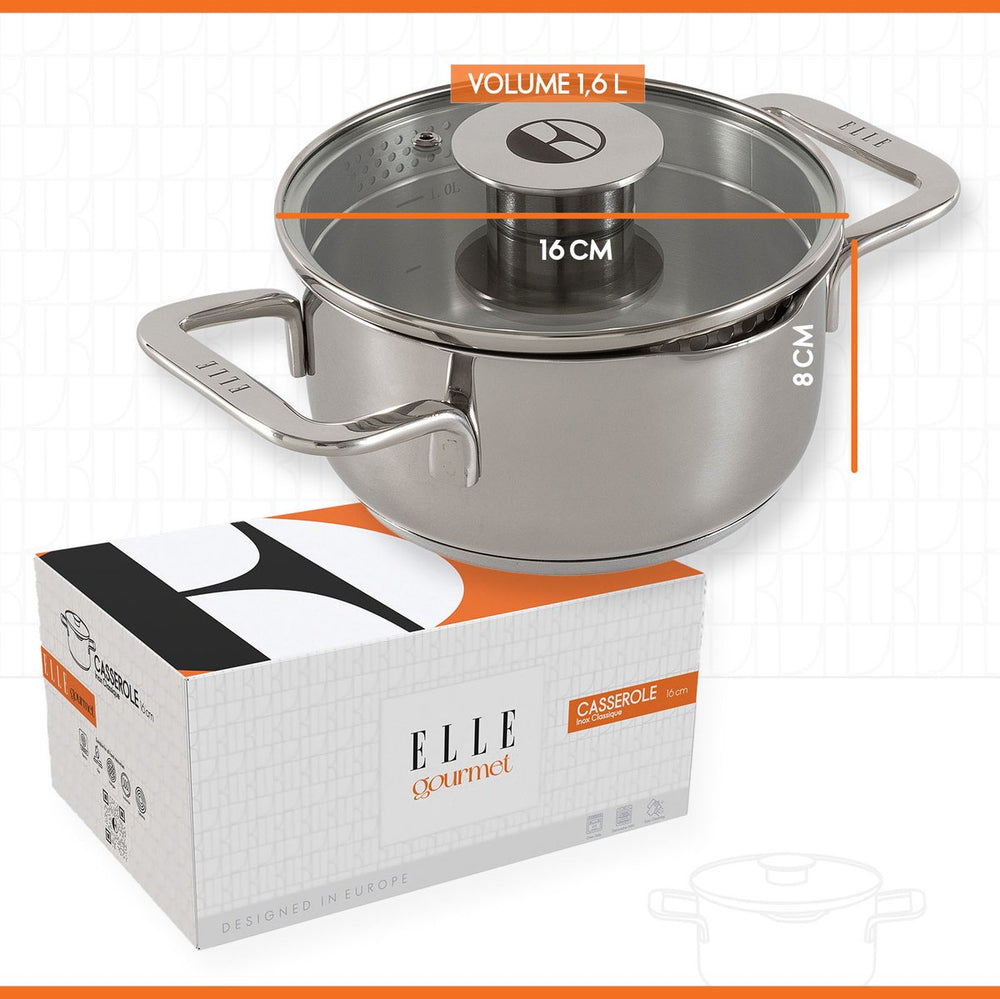 ELLE Gourmet Classique Cooking Pan with Lid - Ø 16 cm - stainless steel