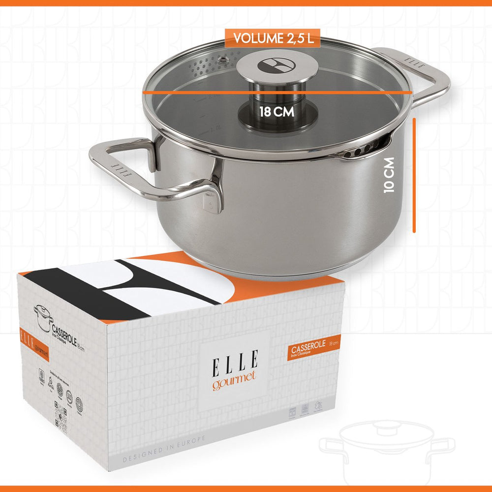 ELLE Gourmet Classique Cooking Pan with Lid - Ø 18 cm - stainless steel