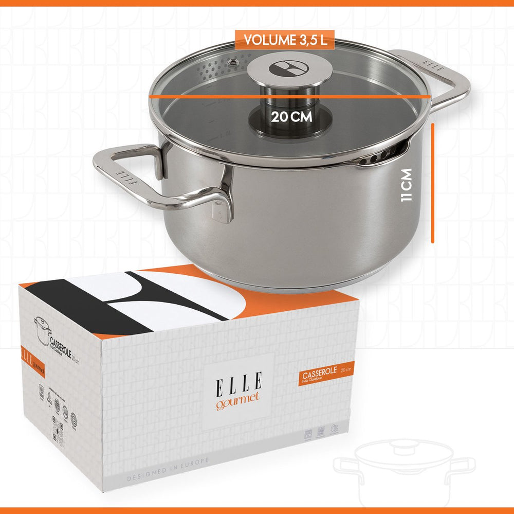 ELLE Gourmet Classique Cooking Pan with Lid - Ø 20 cm - stainless steel