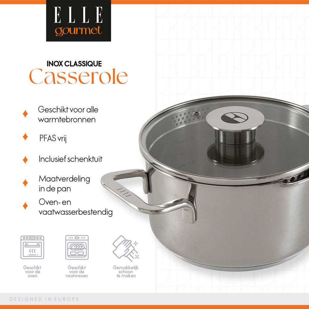 ELLE Gourmet Classique Cooking Pan with Lid - Ø 24 cm - stainless steel