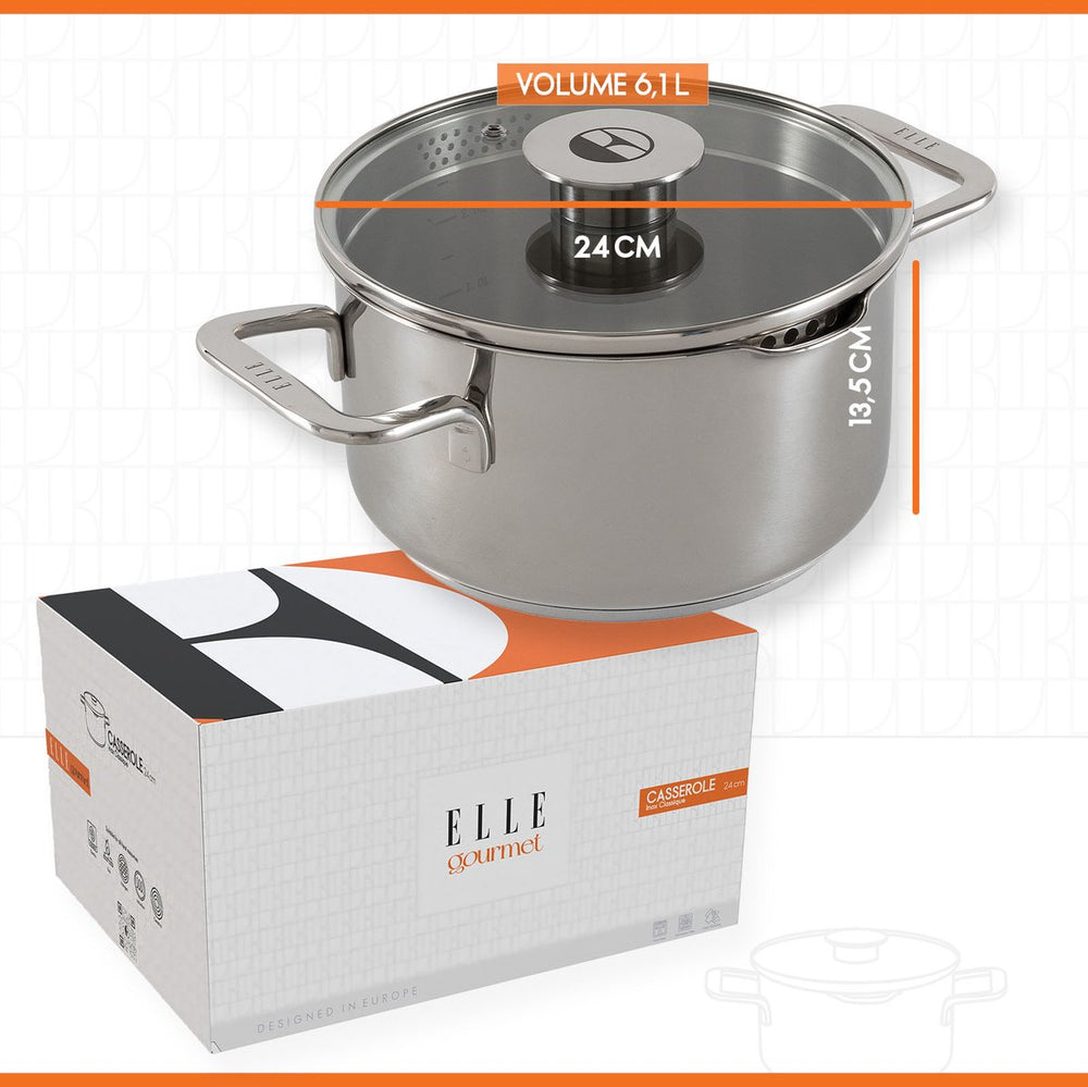 ELLE Gourmet Classique Cooking Pan with Lid - Ø 24 cm - stainless steel