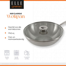 ELLE Gourmet Classique Wok pan with matching lid- Ø 28 cm - Non-stick - stainless steel