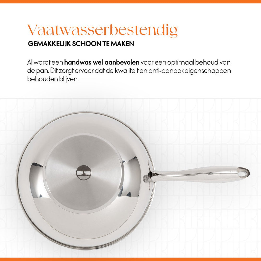 ELLE Gourmet Classique Wok pan with matching lid- Ø 28 cm - Non-stick - stainless steel