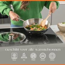 ELLE Gourmet Classique Wok pan with matching lid- Ø 28 cm - Non-stick - stainless steel