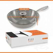 ELLE Gourmet Classique Wok pan with matching lid- Ø 28 cm - Non-stick - stainless steel