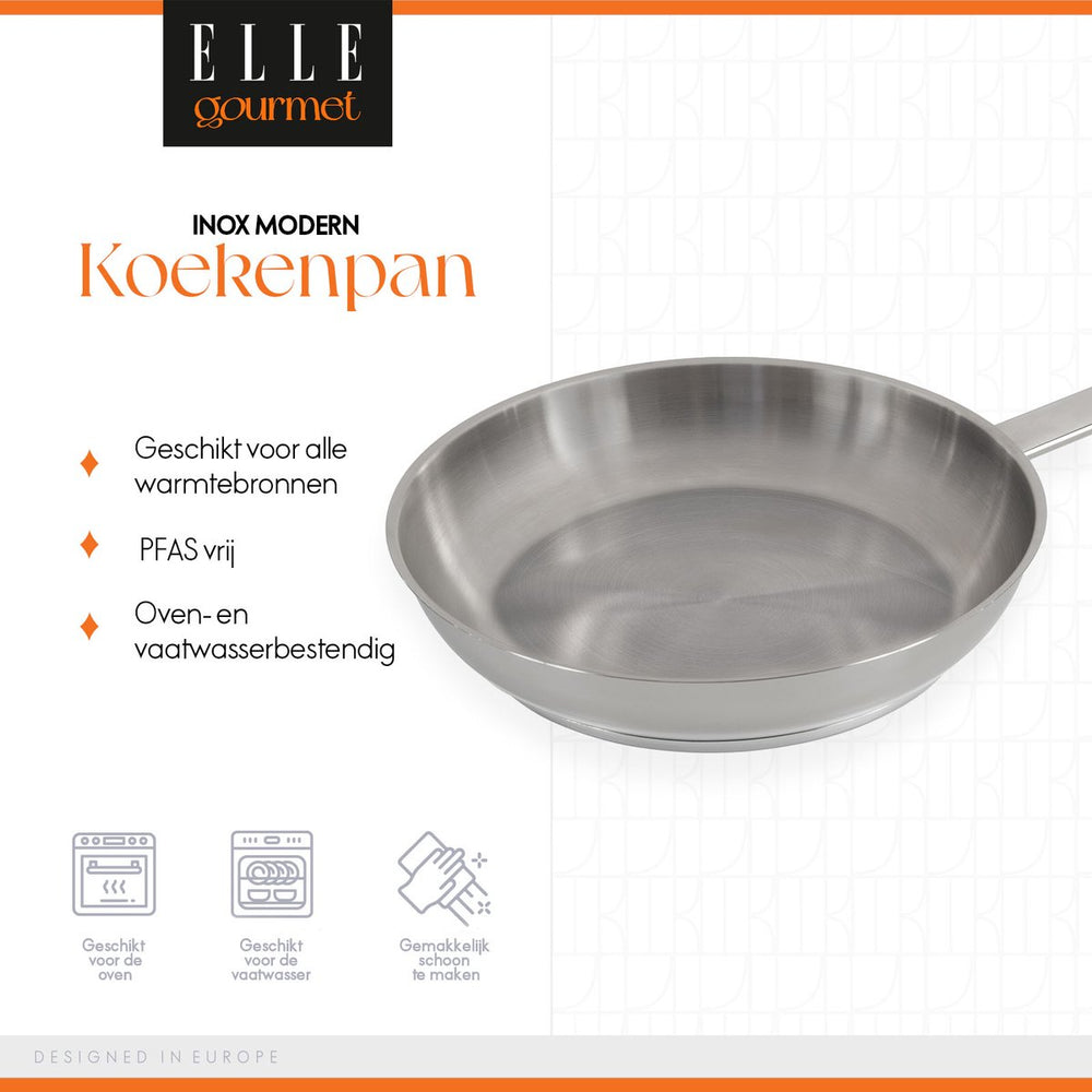 ELLE Gourmet Modern Frying Pan - Ø 28 cm - Non-stick - Non-stick - Stainless steel