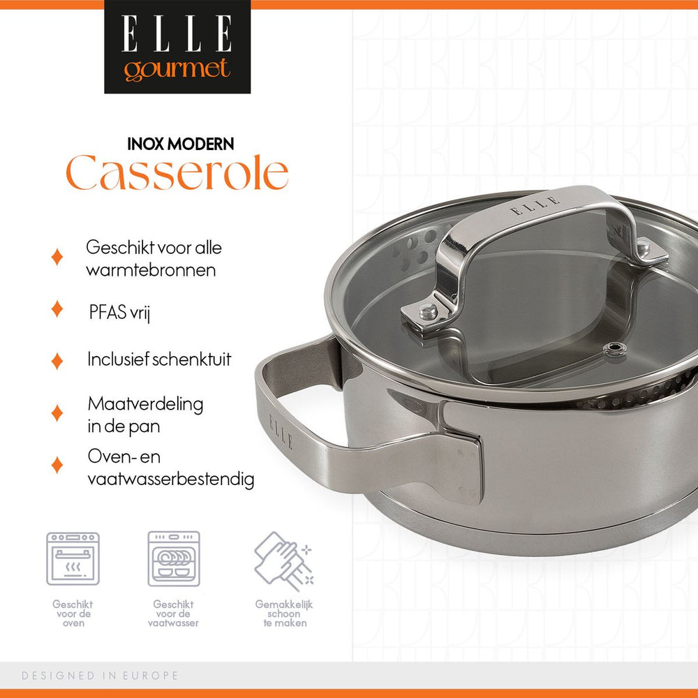 ELLE Gourmet Modern Cooking Pot with Lid - Ø 16 cm - stainless steel