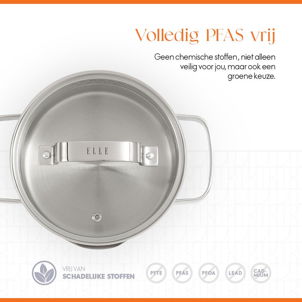 ELLE Gourmet Modern Cooking Pot with Lid - Ø 16 cm - stainless steel