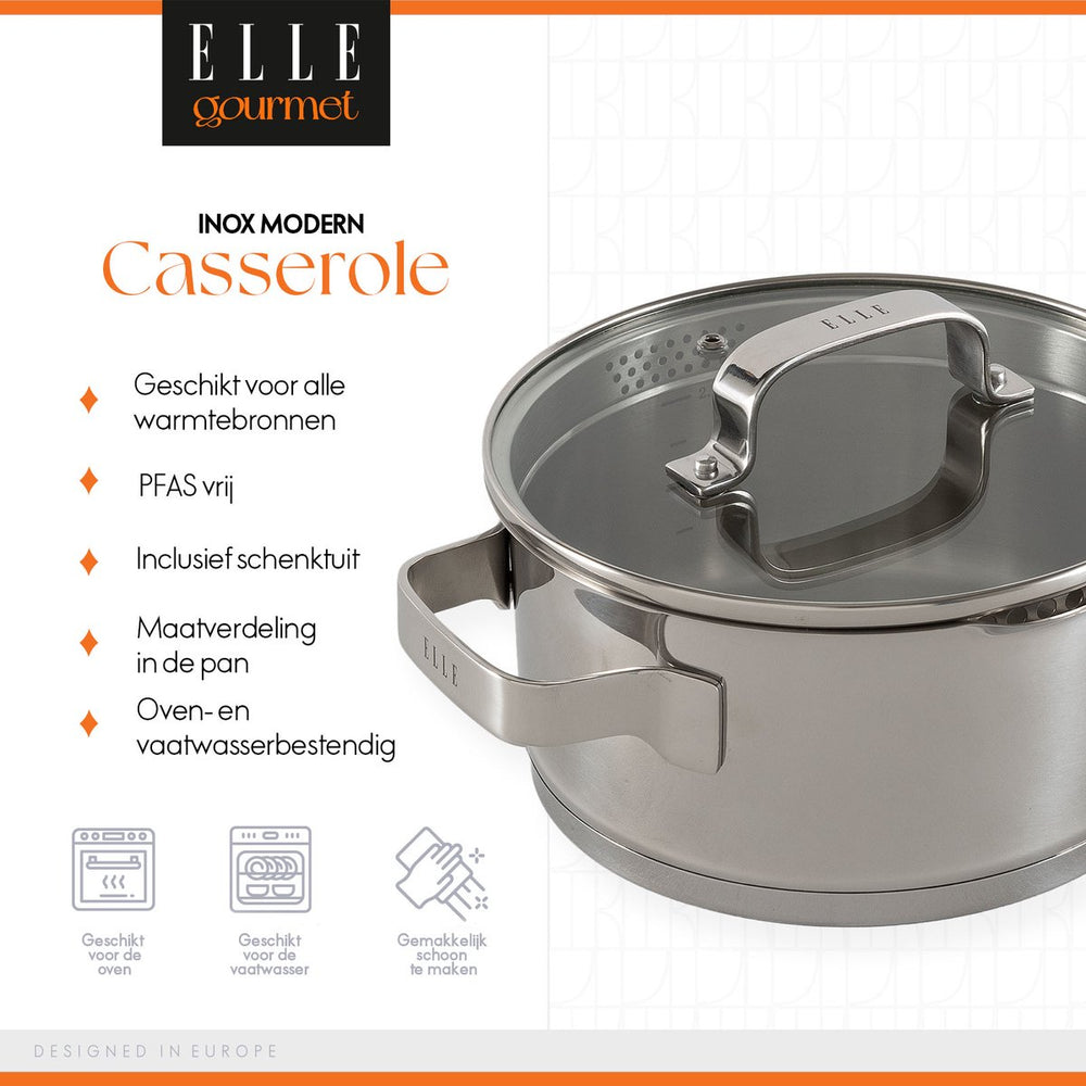 ELLE Gourmet Modern Cooking Pot with Lid - Ø 18 cm - stainless steel