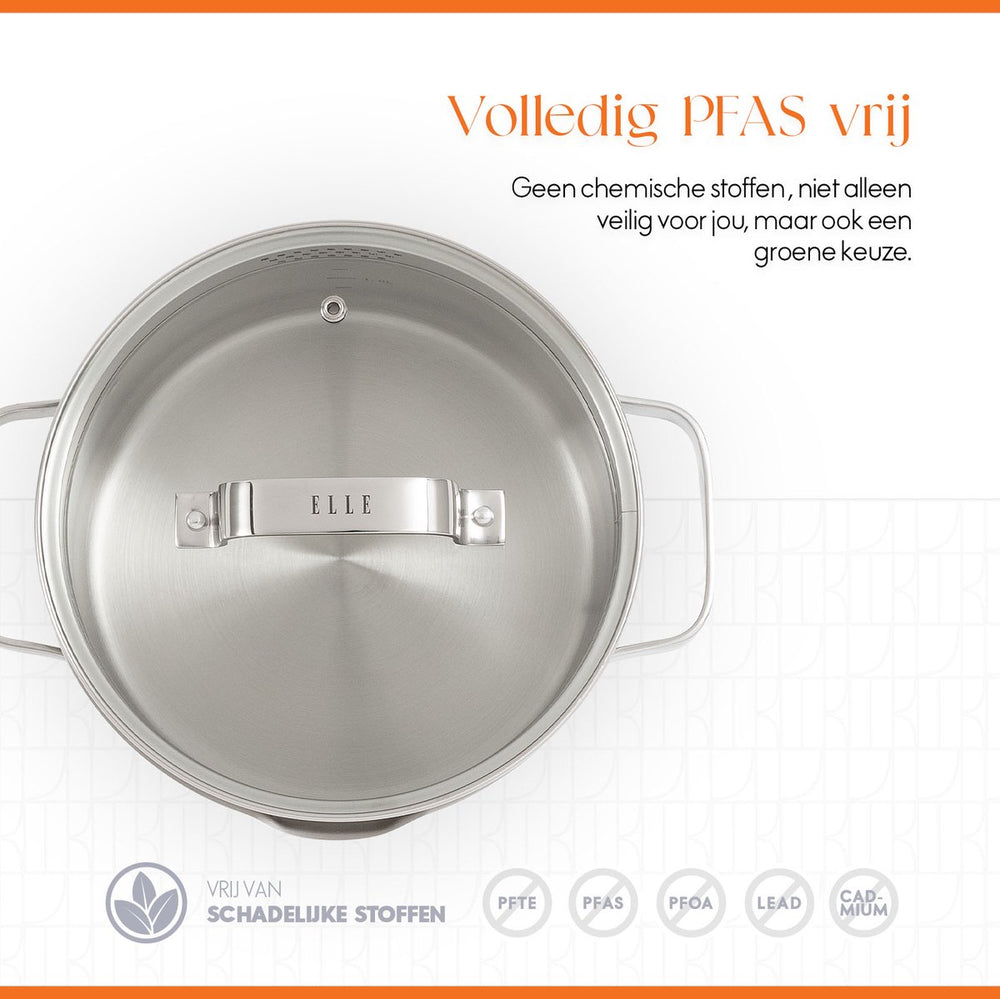 ELLE Gourmet Modern Cooking Pot with Lid - Ø 18 cm - stainless steel