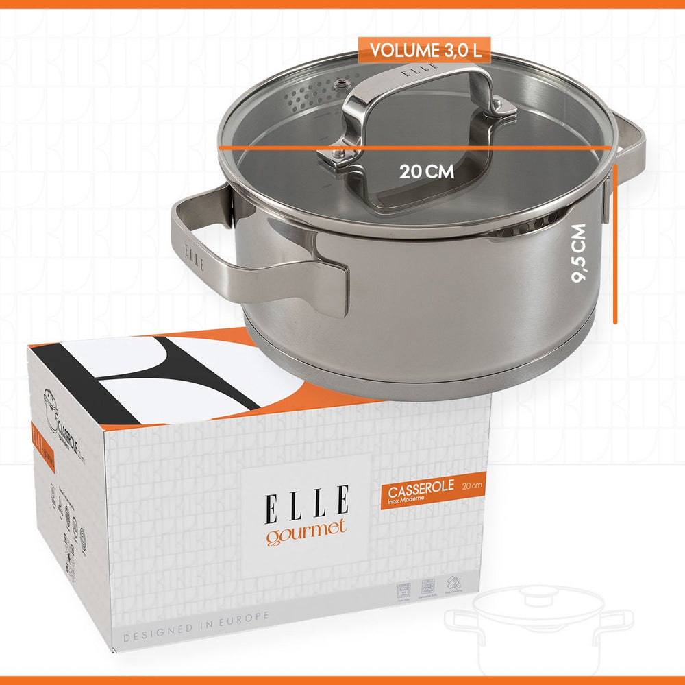 ELLE Gourmet Modern Cooking Pot with Lid - Ø 20 cm - stainless steel