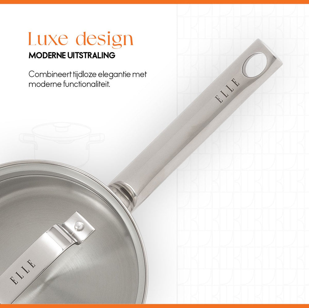 ELLE Gourmet Moderne sauce pan with Lid - Ø 16 cm - Without non-stick coating - stainless steel