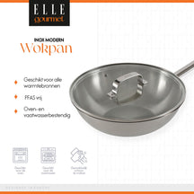 ELLE Gourmet Modern Wok pan with Lid - Ø 28 cm - Non-stick - stainless steel