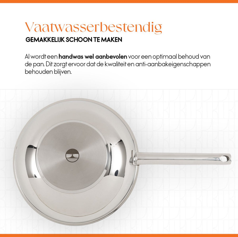 ELLE Gourmet Modern Wok pan with Lid - Ø 28 cm - Non-stick - stainless steel