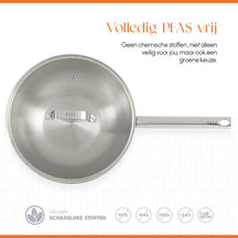 ELLE Gourmet Modern Wok pan with Lid - Ø 28 cm - Non-stick - stainless steel