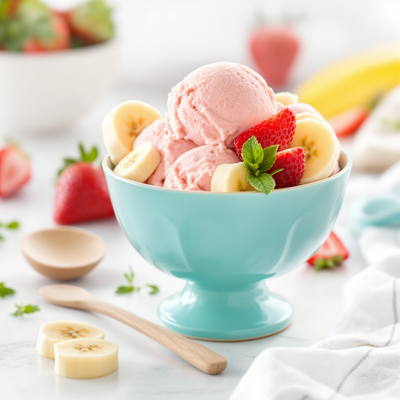 Banana ice cream with strawberry