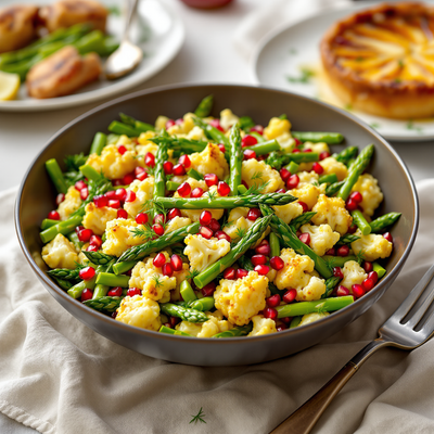 Cauliflower salad with asparagus and pomegranate