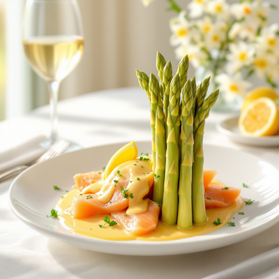 Asparagus with hot-smoked salmon