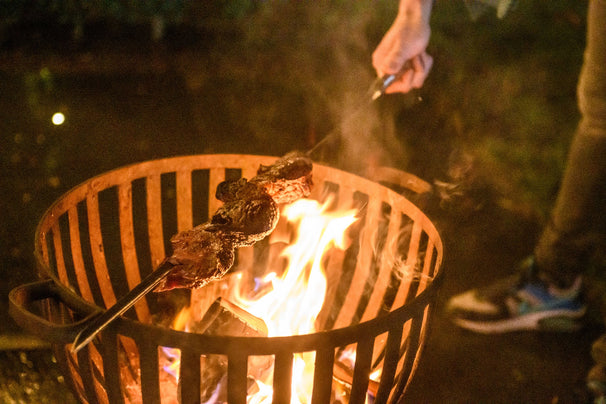 Forged BBQ Skewers Churrasco - Olive Wood / Steel - V - shape - 70cm