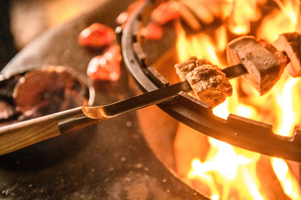 Forged BBQ Skewers Churrasco - Olive Wood / Steel - V - shape - 60cm